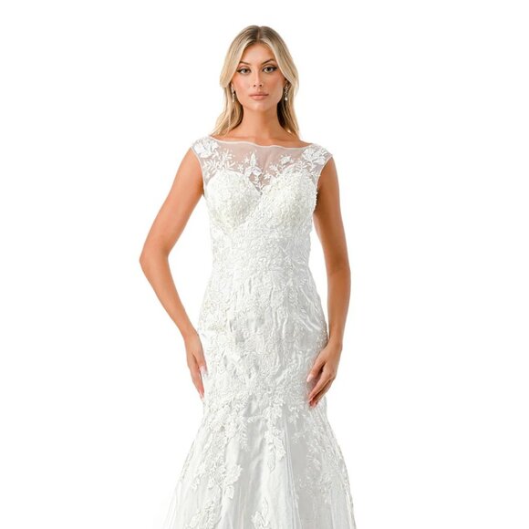 New Off White Long Mermaid Wedding Dress w/ Floral Lace Embroidery TC MS0021 - Picture 1 of 8